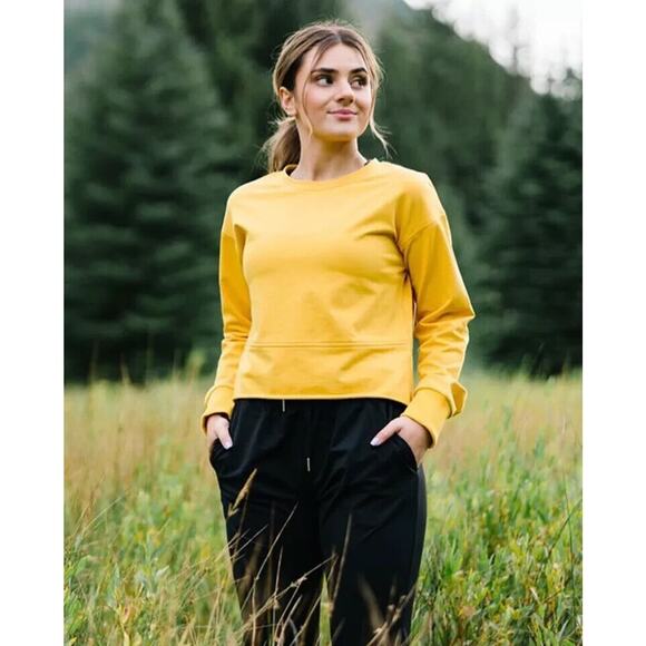 Zyia Active Sweatshirt Small Crewneck Cropped Marigold Yellow - Picture 1 of 9